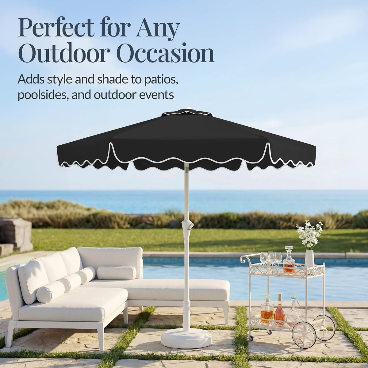 Best Choice Products 7.5ft Patio Market Umbrella with Wavy Trim, UV-Fade-Resistant 210g Canopy, Crank & Tilt, Wind Vent, Heavy-Duty Frame - Black
