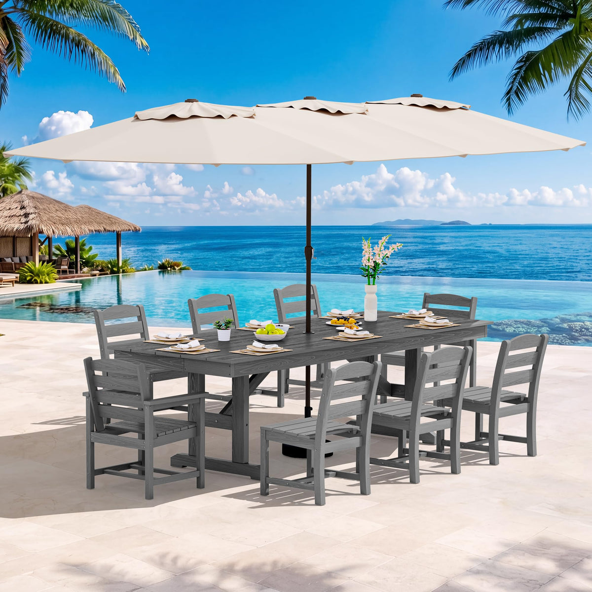 SERWALL Outdoor 84" HDPE Rectangular Dining Table for 6-8,All-Weather,Black