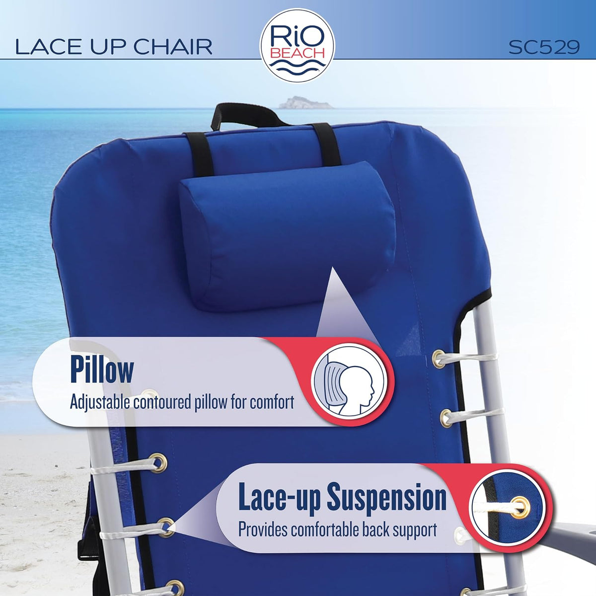 Rio Brands ASC529 4-Position Backpack Lace-Up Suspension Folding Beach Chair