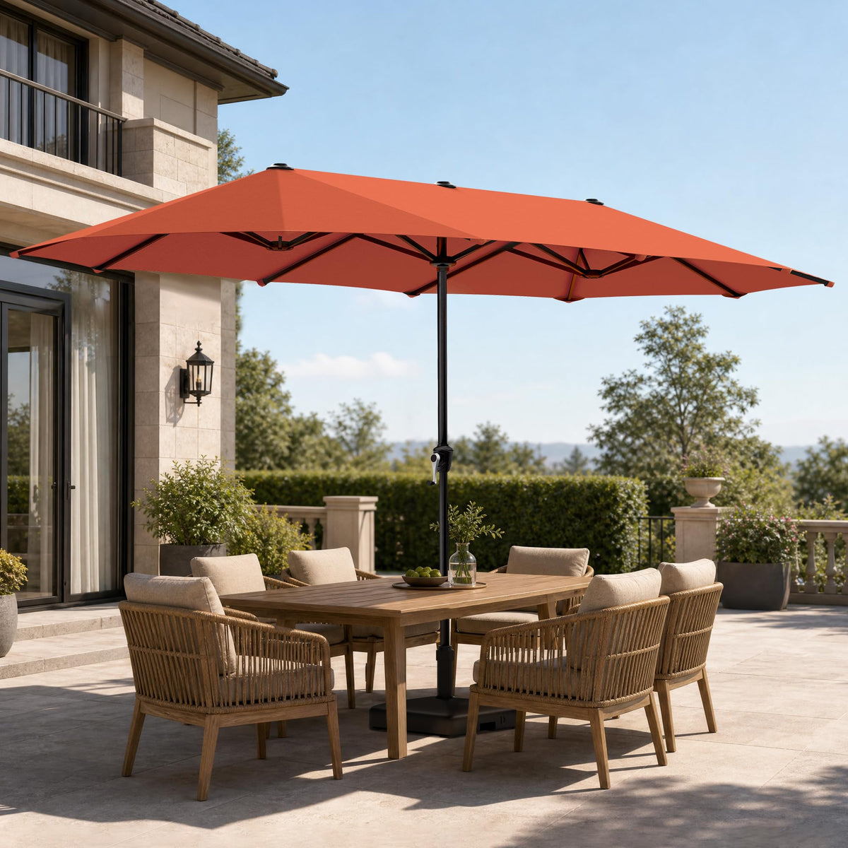 PHI VILLA 13ft Large Outdoor Patio Double-Sided Umbrella, Rectangle, Beige