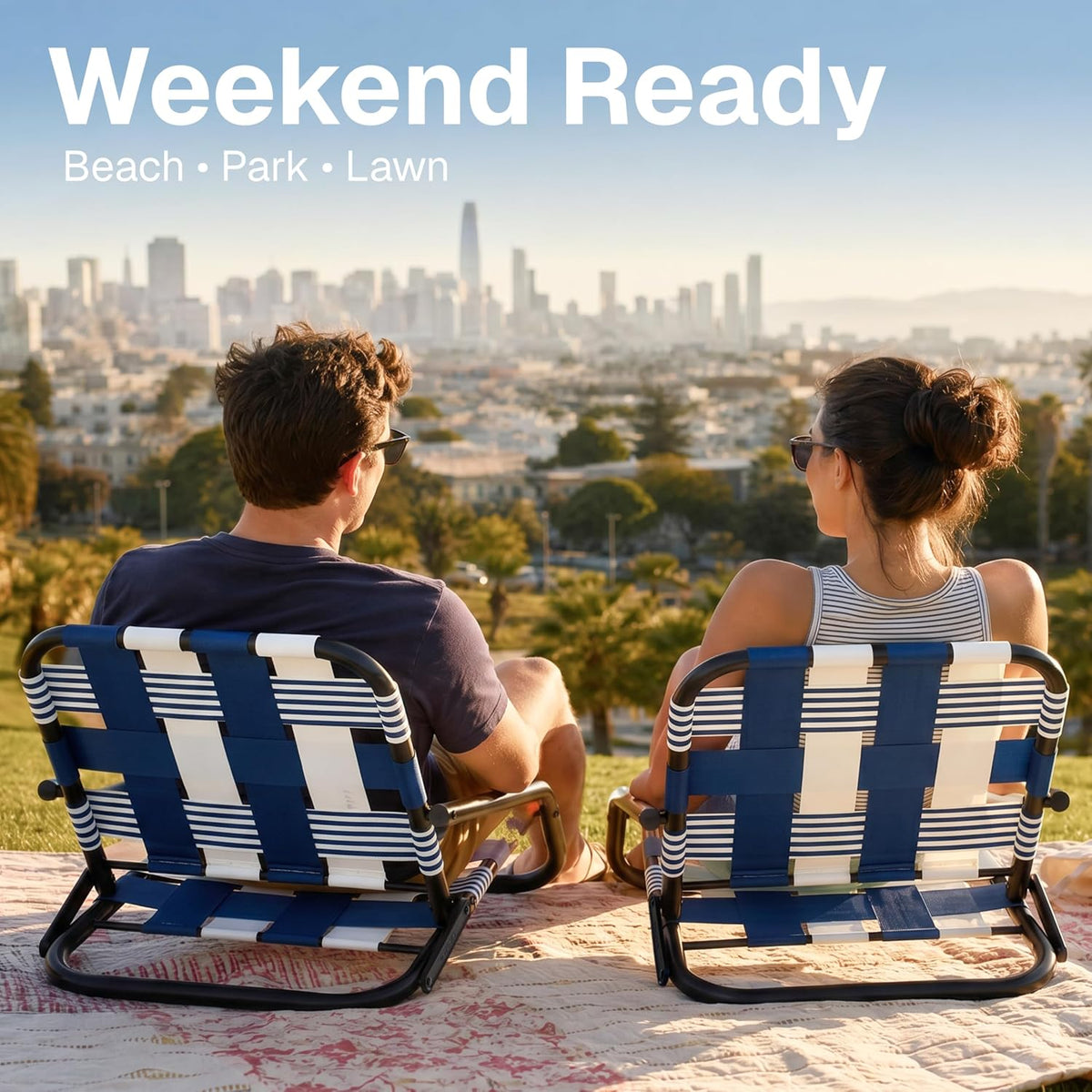 WOVN Low Beach Chairs - Premium Folding Beach Chair for Adults - Low Profile, Super Lightweight with Portable Shoulder Strap - Great for Sand and Lawn - Lido