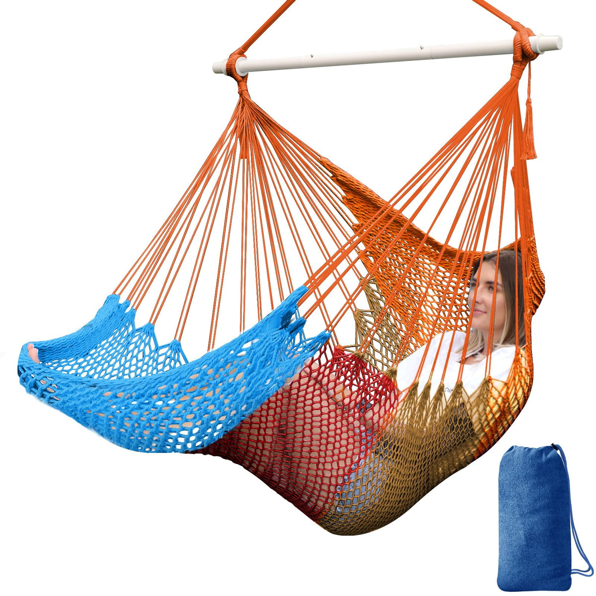 Chihee Hammock Chair Handmade Woven Mesh Hanging Seat Metal Spreader Bar