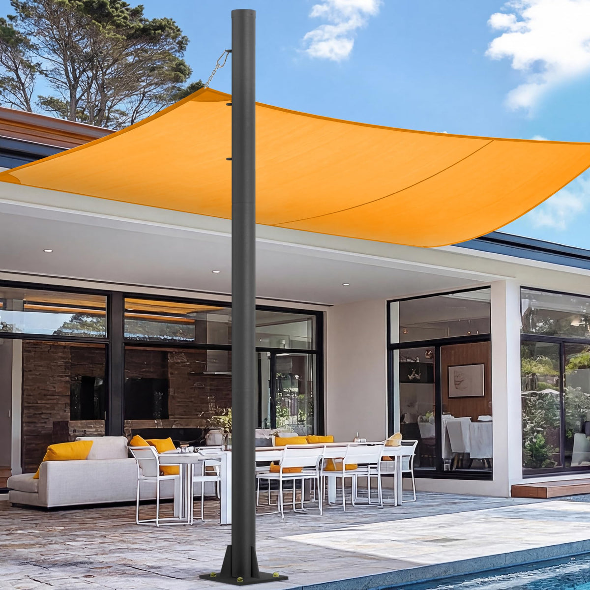 2 Pack Shade Sail Poles, 10 FT Outdoor Sun Shade Poles for Deck, 2.4" Diameter Steel Heavy Duty Shade Pole Kit for Outdoor Shade in Ground and Backyards, Patio, Deck, Black Three Ring Sun Shade Pole