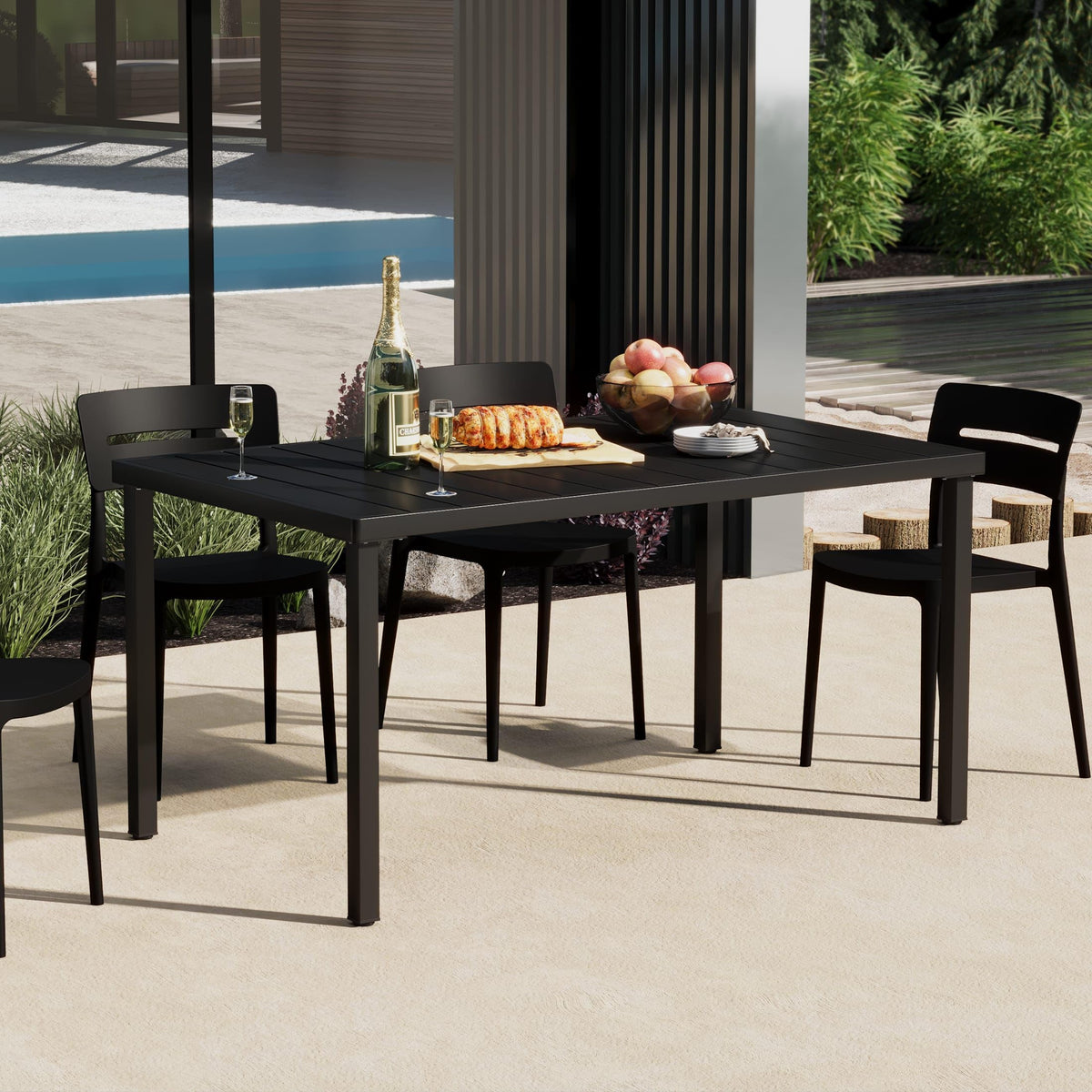 Costaelm Outdoor Dining Table for 6, Rectangular Metal Patio Table, 6-Person Weather Resistant Steel Slat Table for Lawn Garden Backyard, Olive Green