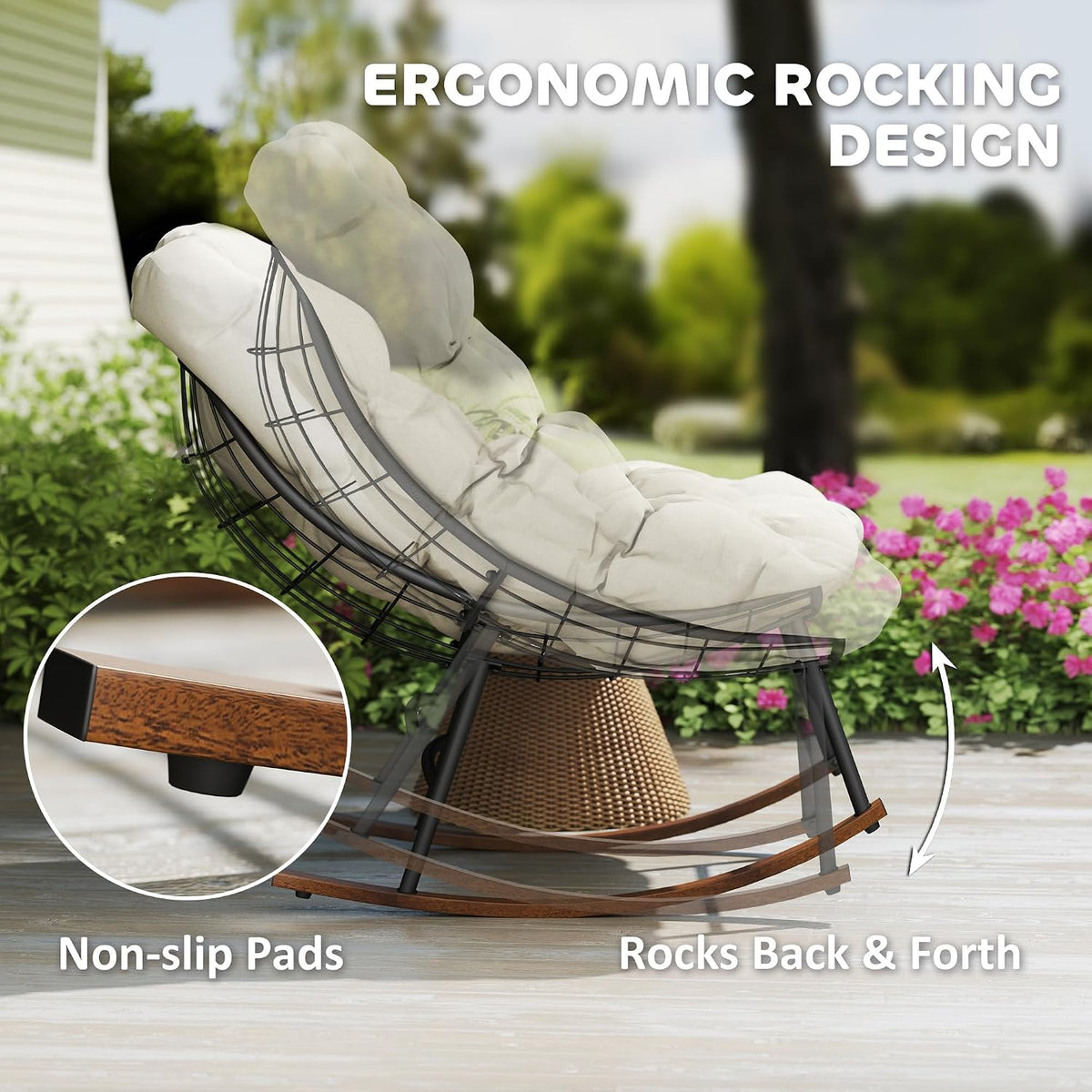 Outsunny Outdoor Rocking Chair Set of 2 Oversized with Cushions Beige