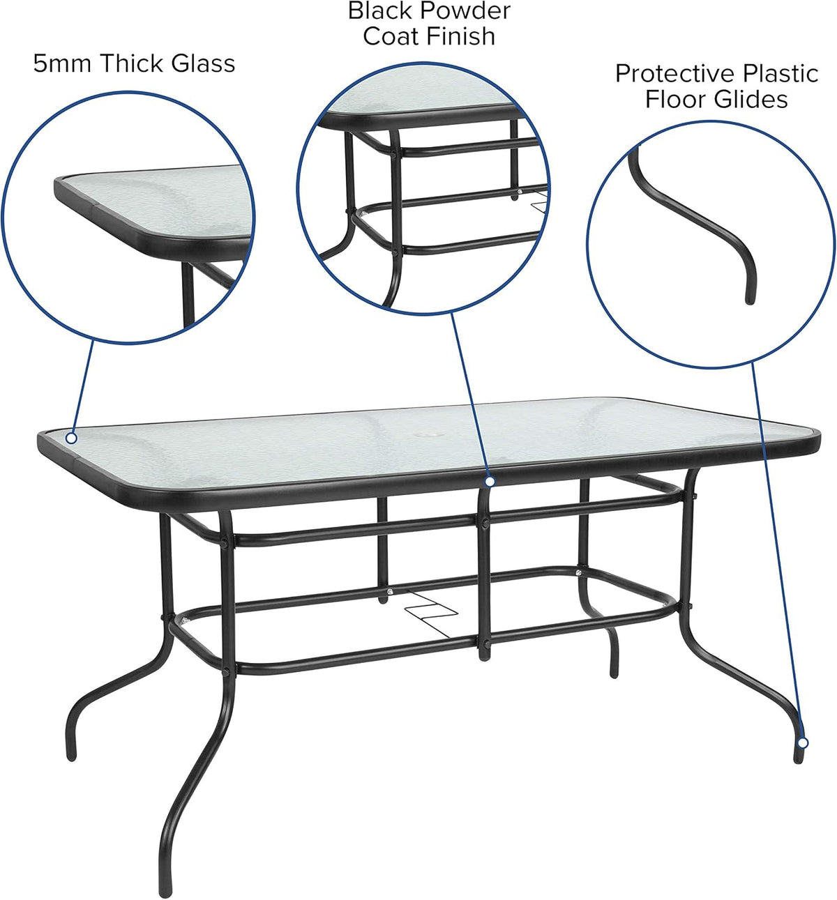 Flash Furniture 31.5x55 in Tempered Glass Table, with Umbrella Hole