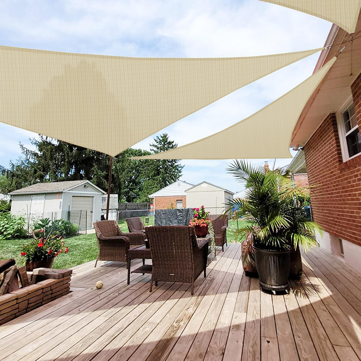 Patio Paradise 20' x 20' x 20' Sun Shade Sail Triangle Canopy Shade Cloth Fabric Sunlight Block Patio Pergola Cover HDPE Deck Awning for Outdoor Backyard Roof Shading, Blue