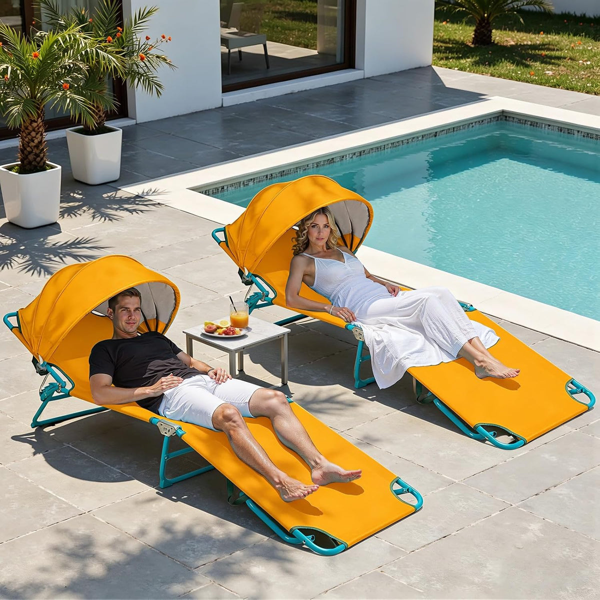 Northroad 2 Pack Beach Lounge Chair with Canopy Shade, Adjustable 4 Position Foldable Tanning Chair, Outdoor Heavy Duty Chaise Lounge Chair, for Poolside Patio Sunbathing Lawn, UPF 50+, Yellow