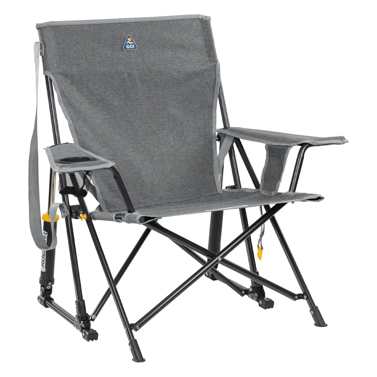 GCI Outdoor Kickback Rocker Camping Chair | Portable Folding Rocking Chair with Durable Armrests, Drink Holder & Relaxed Lowered Seat for Comfort — Red
