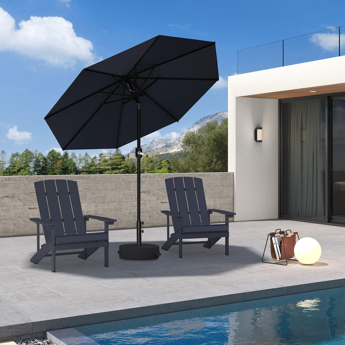 PURPLE LEAF Pool Market Umbrella with Base 9' UV Protection Outdoor, Beige