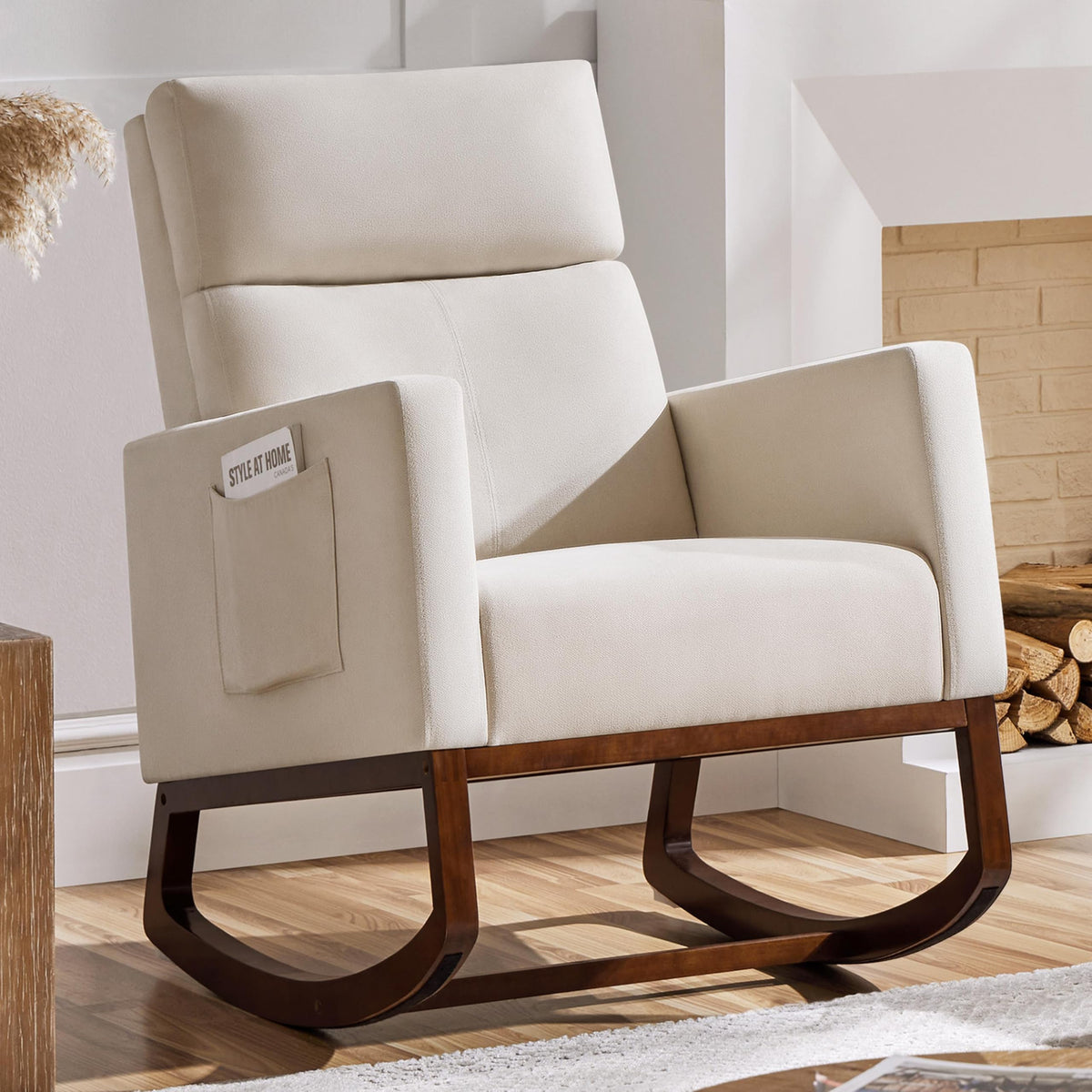 Yaheetech 28in Wide Padded High Back Nursery Rocking Chair, Ivory Boucle