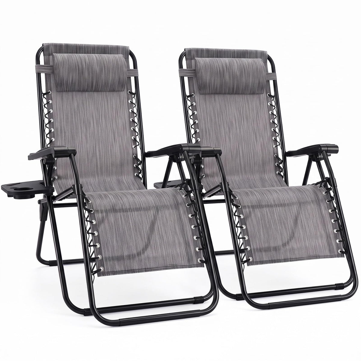 Sweetcrispy Zero Gravity Chairs Set of 2, Outdoor Folding Reclining Lounge Chair with Cup Holder Tray & Adjustable Pillow, Portable Camping Beach Patio Poolside Lawn Yard Chair, Classic Blue