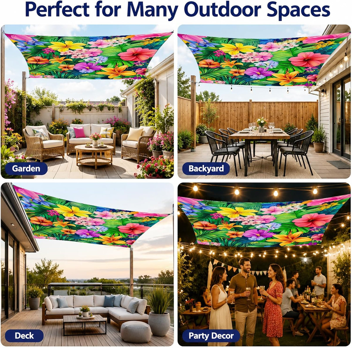 Miytal Tropical Floral Sun Shade Sail – 6'×6' Vibrant Hibiscus Palm Leaf Outdoor Canopy, UV Resistant Patio Shade Cloth for Garden, Backyard, Deck & Poolside Decor