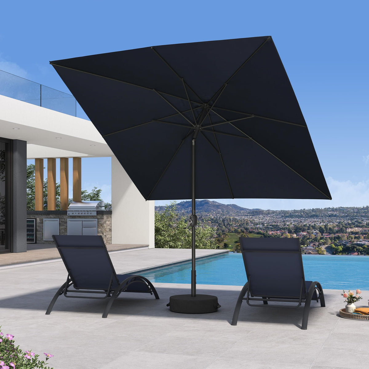 PURPLE LEAF Pool Market Umbrella with Base 9' UV Protection Outdoor, Beige