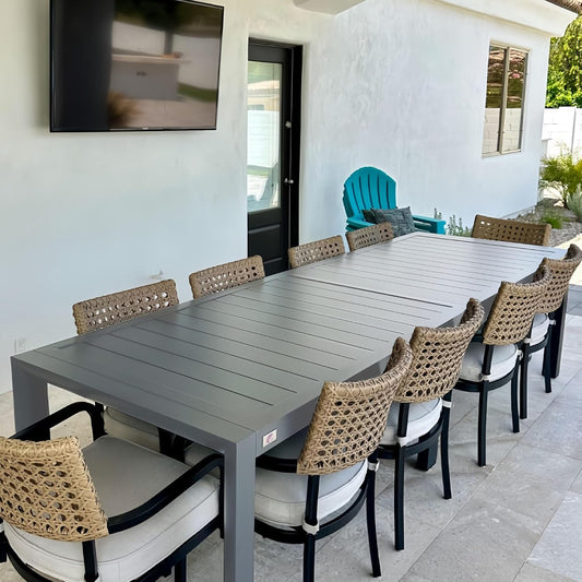 PURPLE LEAF Patio Dining Table for 10, All Aluminum Frame Height Adjustable