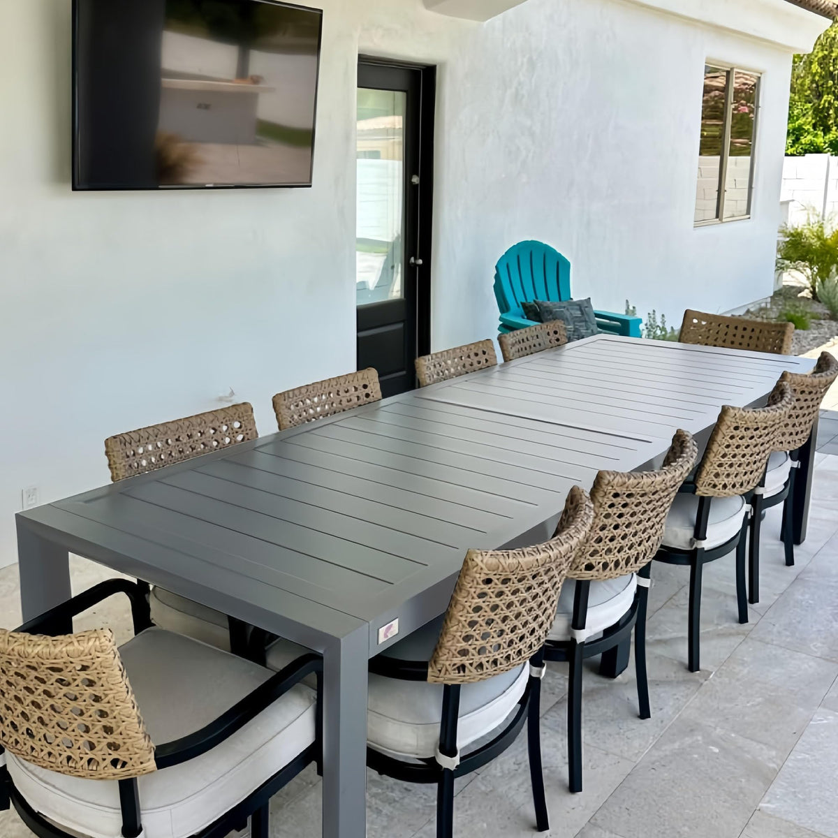PURPLE LEAF Patio Dining Table for 10, All Aluminum Frame Height Adjustable
