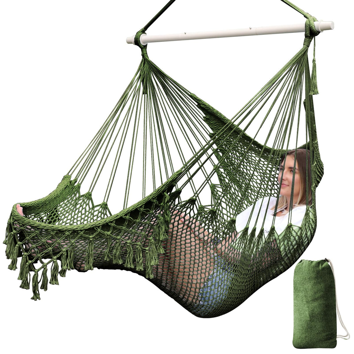 Chihee Hammock Chair Handmade Woven Mesh Hanging Seat Metal Spreader Bar