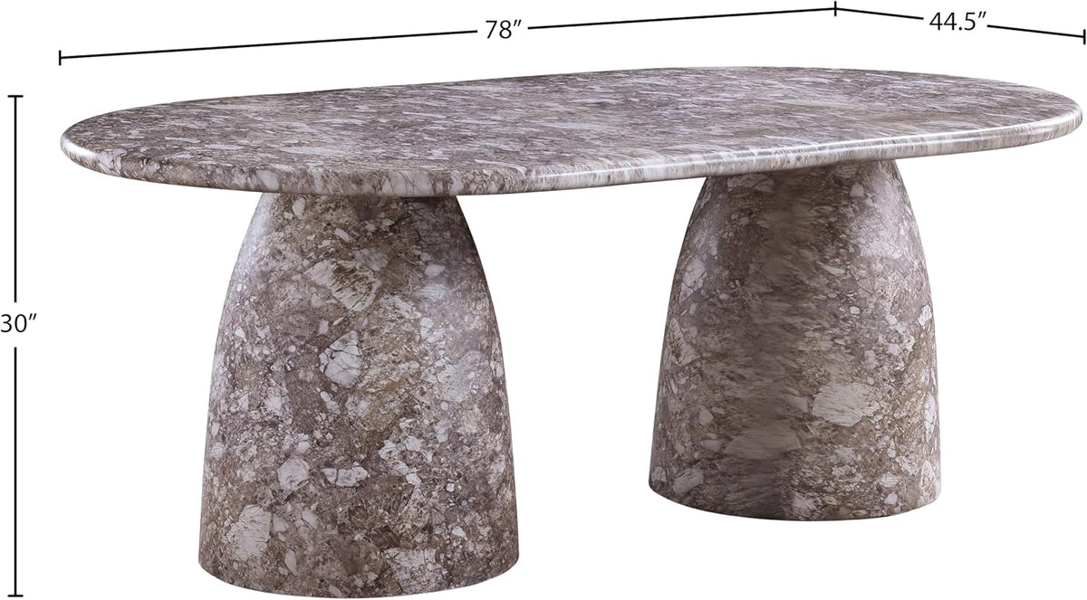 Meridian Furniture 702Brown-T Cosenza Collection Art Deco 78" Indoor/Outdoor Concrete Dining Table with Brown Marble Finish, 78" W x 44.5" D x 30" H, Brown