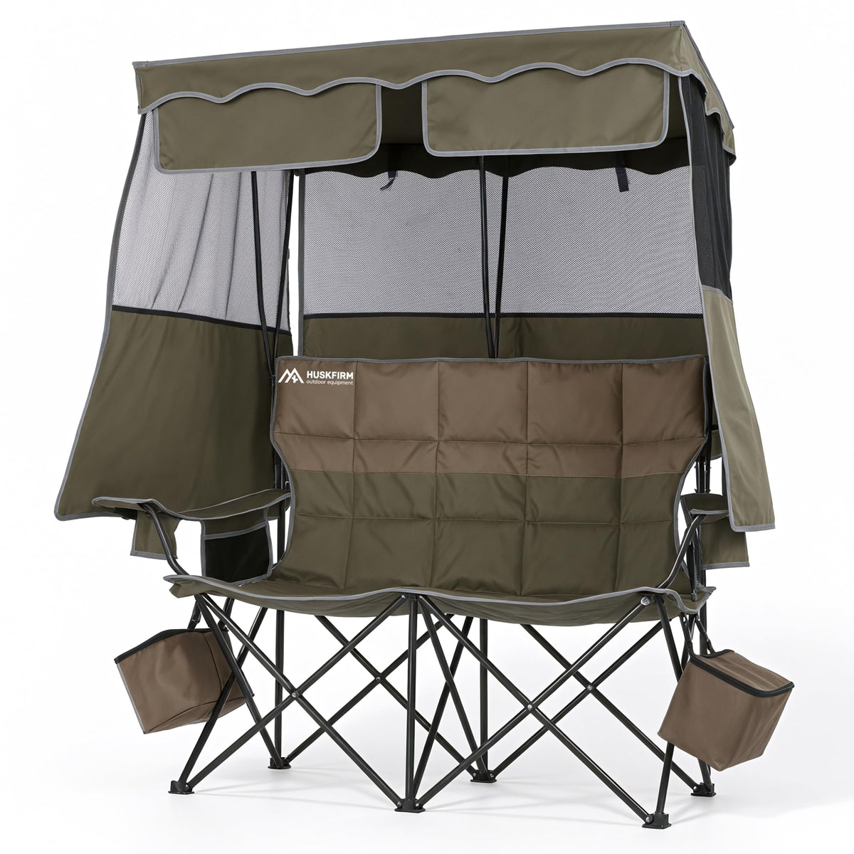Padded Double Camping Chair With Canopy,Folding Chair Support 450LBS, Blue