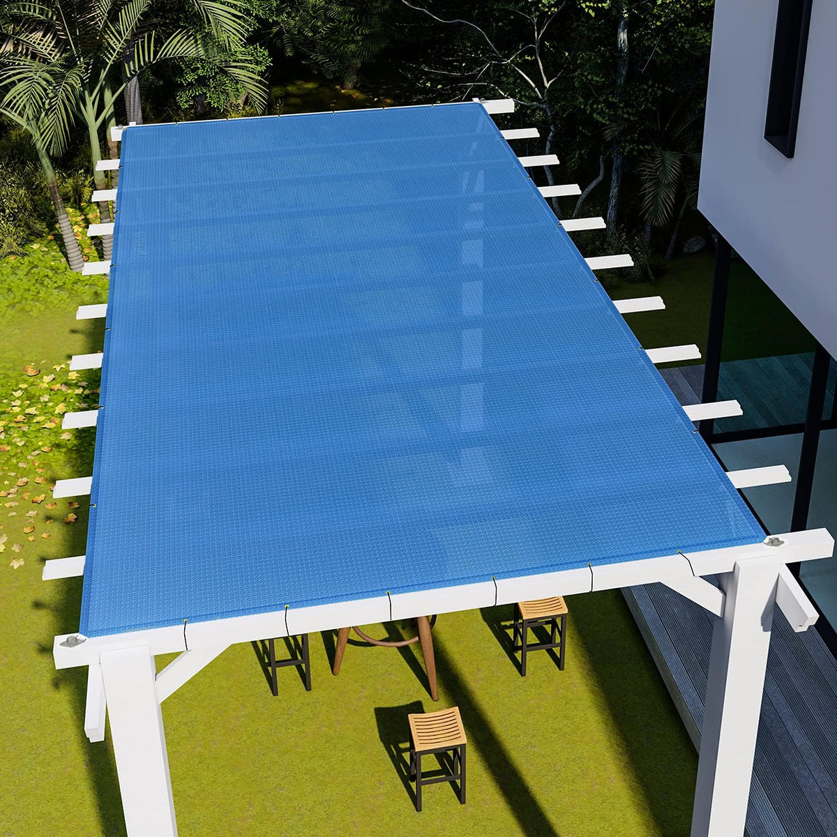 E&K Sunrise 24' x 40' Sun Shade Sail Straight Edge Rectangle Canopy Shade Cover with D-Ring Grommets UV Block for Outdoor Pergola Backyard Garden Patio Deck (Blue)