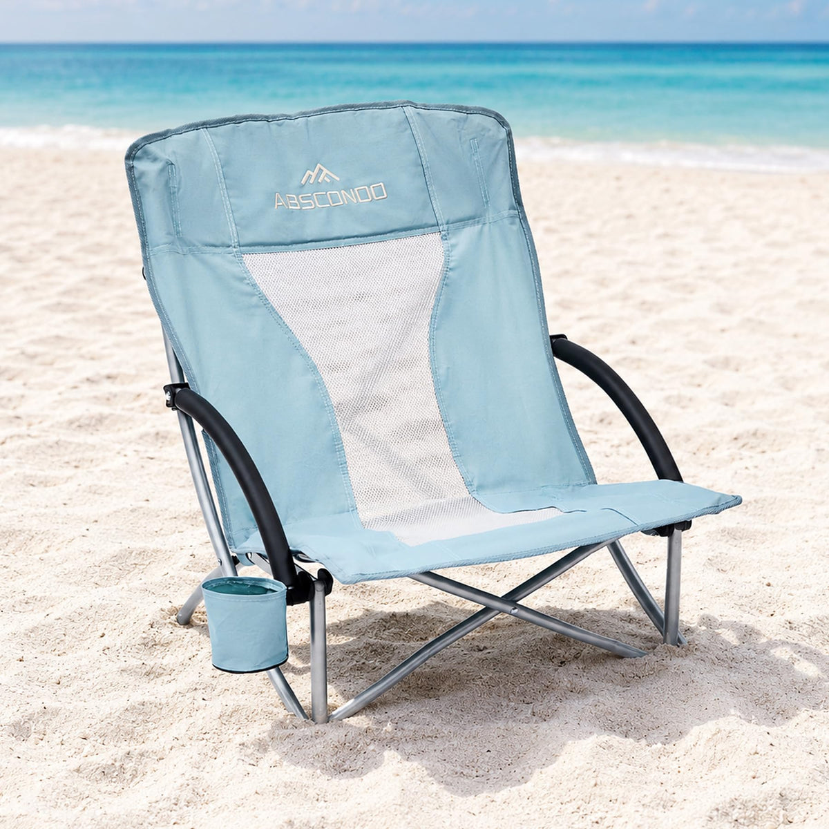ABSCONDO Portable Low Beach Chairs for Adults, Sky Light Blue, 2 Pack
