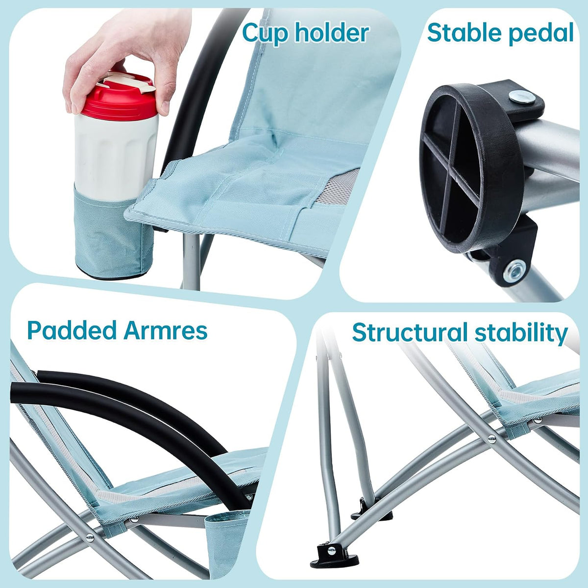 ABSCONDO Portable Low Beach Chairs for Adults, Sky Light Blue, 2 Pack