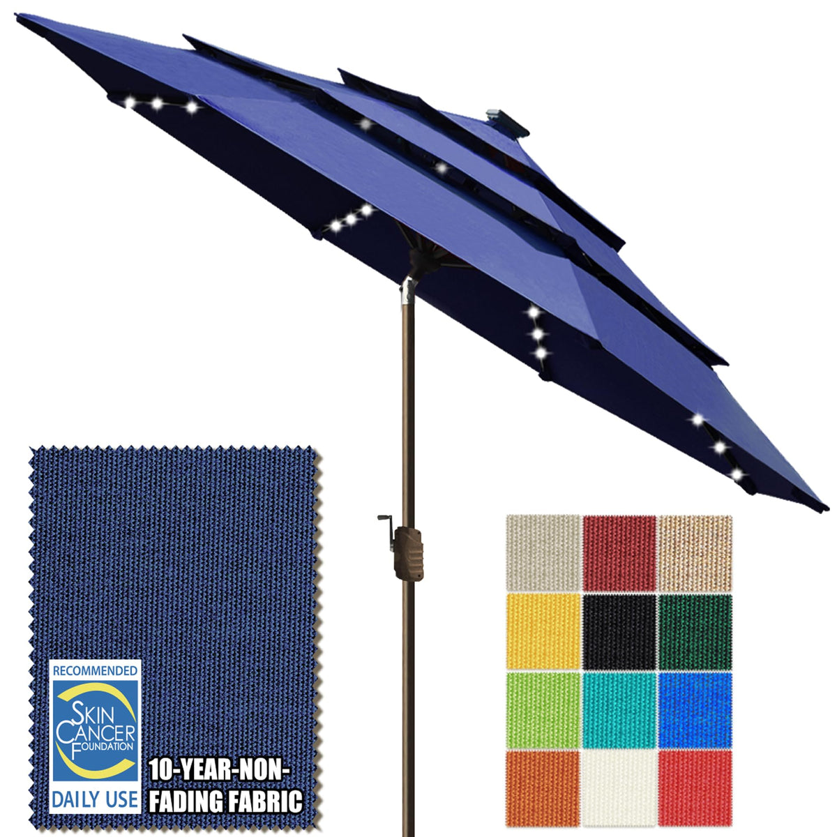 EliteShade USA 10-Year-Non-Fading 9ft 3-Tier Market Patio Umbrella, Commercial Table Umbrella with 80 Solar LED Lights, Crank Open, Windproof & UPF 50+ UV Protection for Garden, Deck, Pool, Backyard, Heather Beige