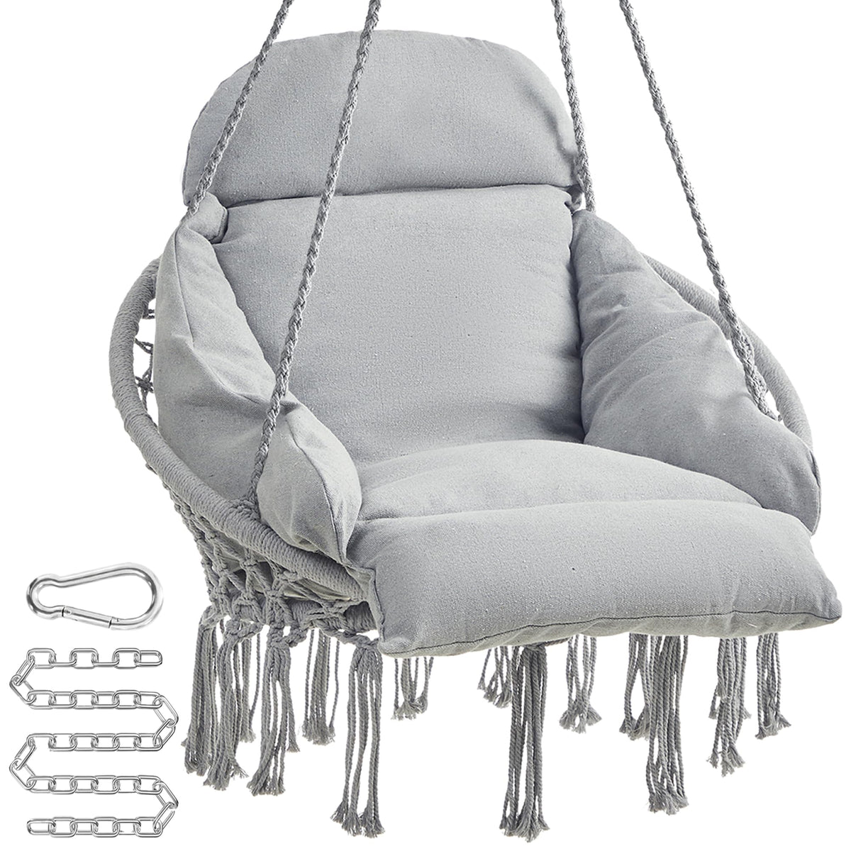 SONGMICS Hanging Chair, Boho Swing Chair with Large, Thick Cushion