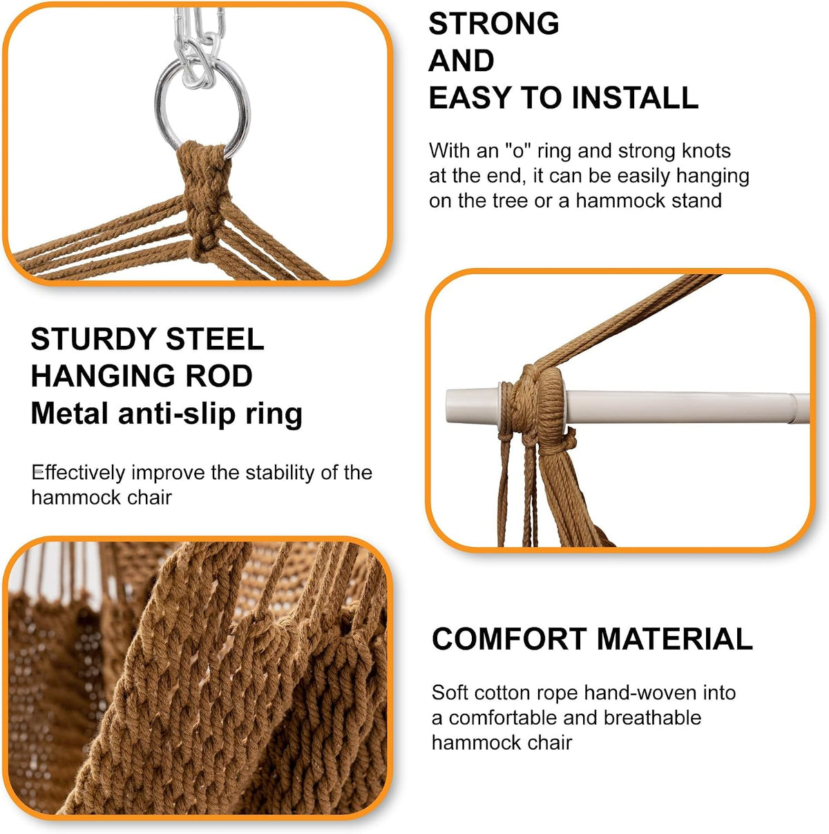 Lazy Daze Hanging Rope Swing Chair, Steel Spreader Bar Hammock Chair