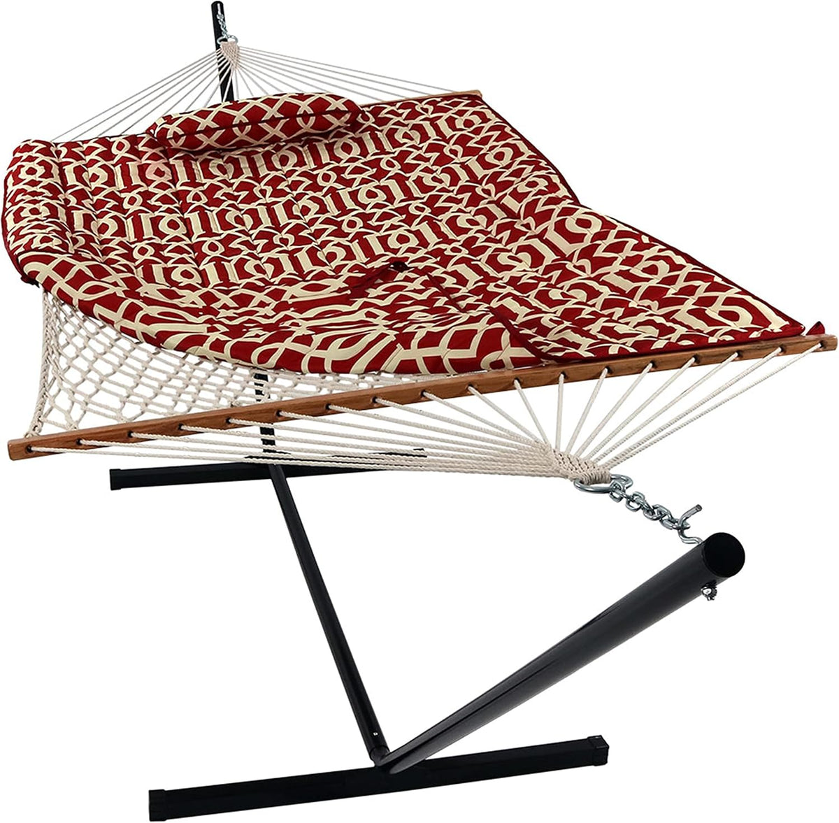 Sunnydaze Rope Hammock with Stand for Outside, Heavy Duty, Royal Red