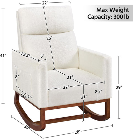 Yaheetech 28in Wide Padded High Back Nursery Rocking Chair, Ivory Boucle
