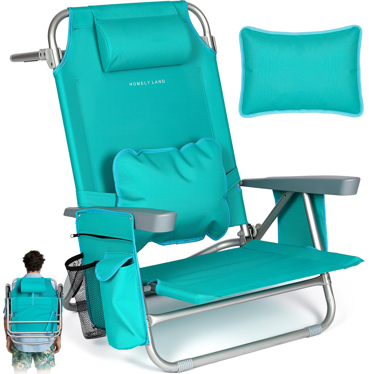 5 Positions Backpack Beach Chairs for Adults with Lumbar Support