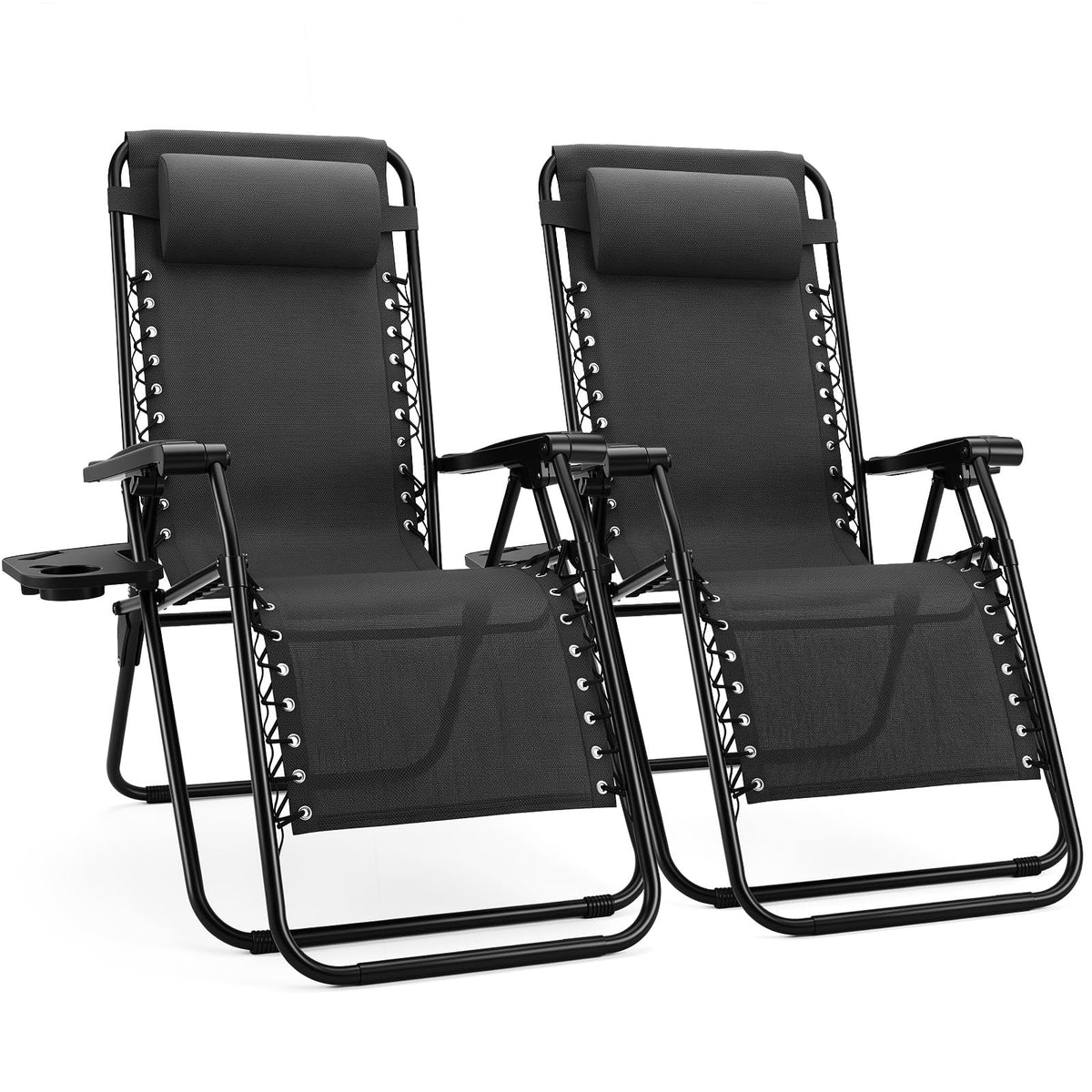 Sweetcrispy Zero Gravity Chairs Set of 2, Outdoor Folding Reclining Lounge Chair with Cup Holder Tray & Adjustable Pillow, Portable Camping Beach Patio Poolside Lawn Yard Chair, Classic Blue