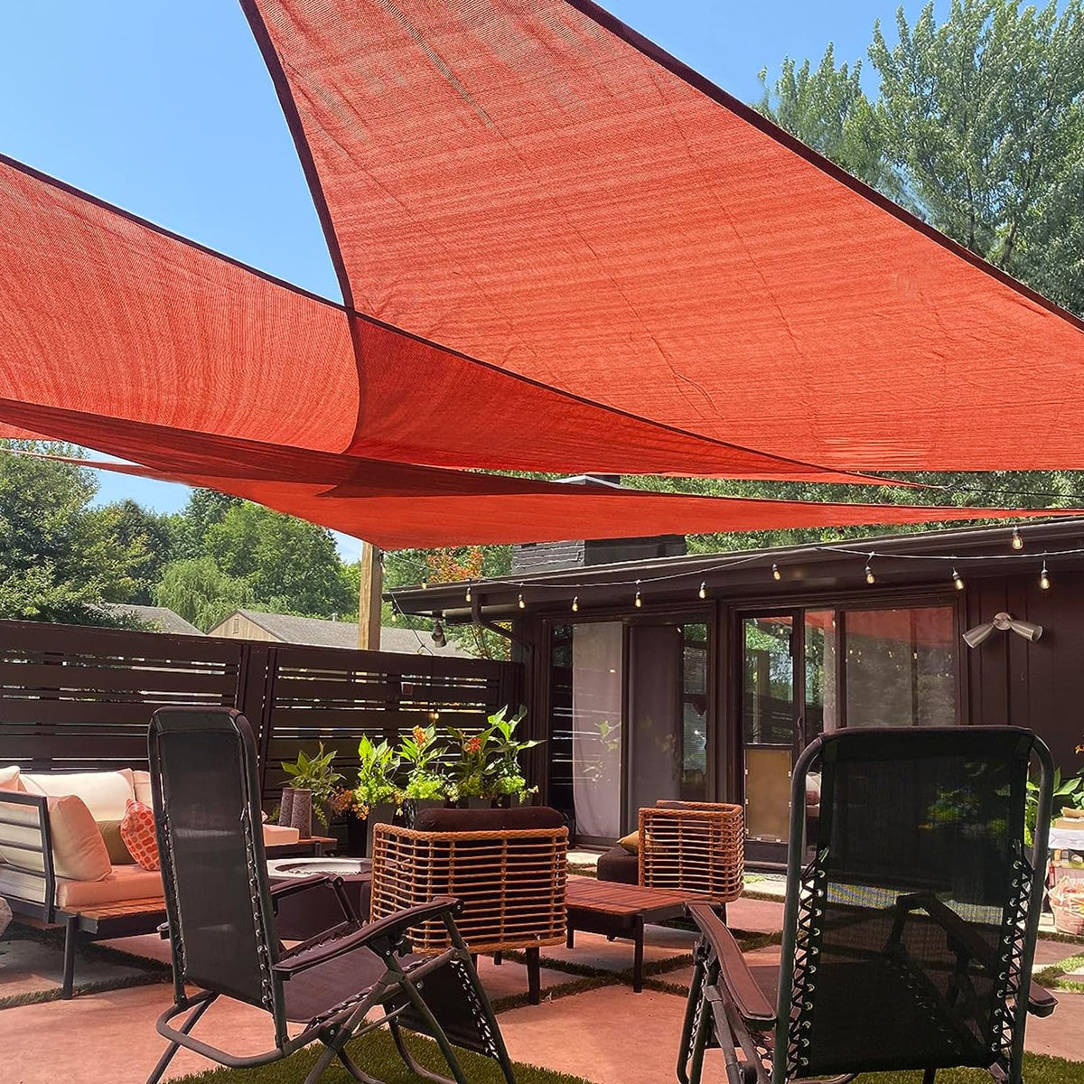 LOVE STORY 16' x 16' x 16' Triangle Sun Shade Sail for Patio, Terra Red