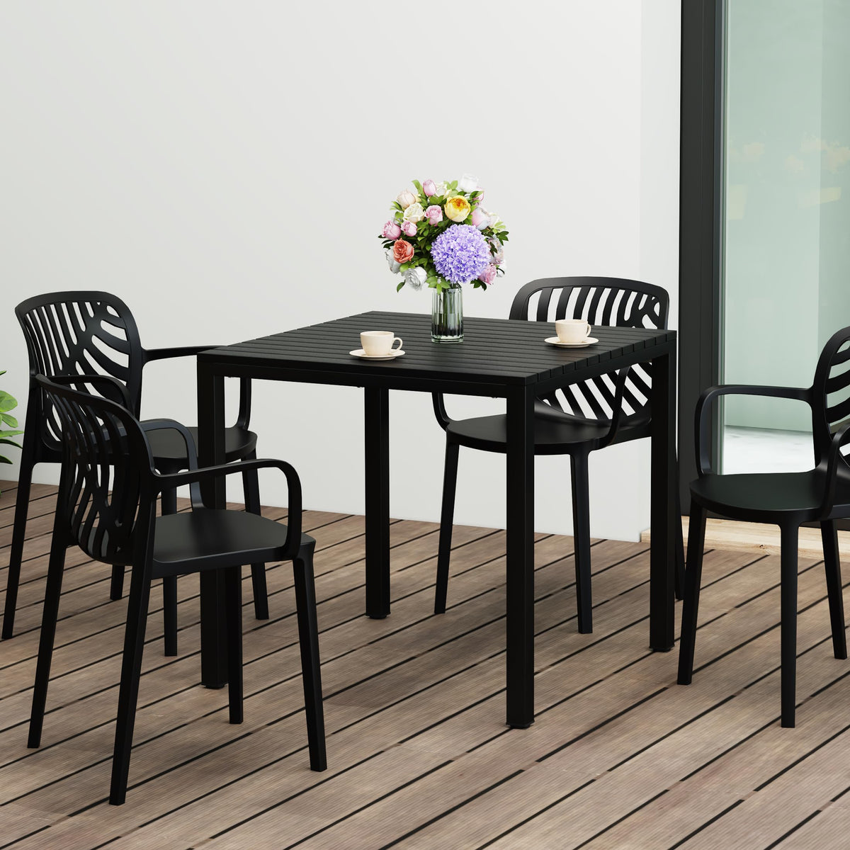Costaelm Outdoor Dining Table for 6, Rectangular Metal Patio Table, 6-Person Weather Resistant Steel Slat Table for Lawn Garden Backyard, Olive Green