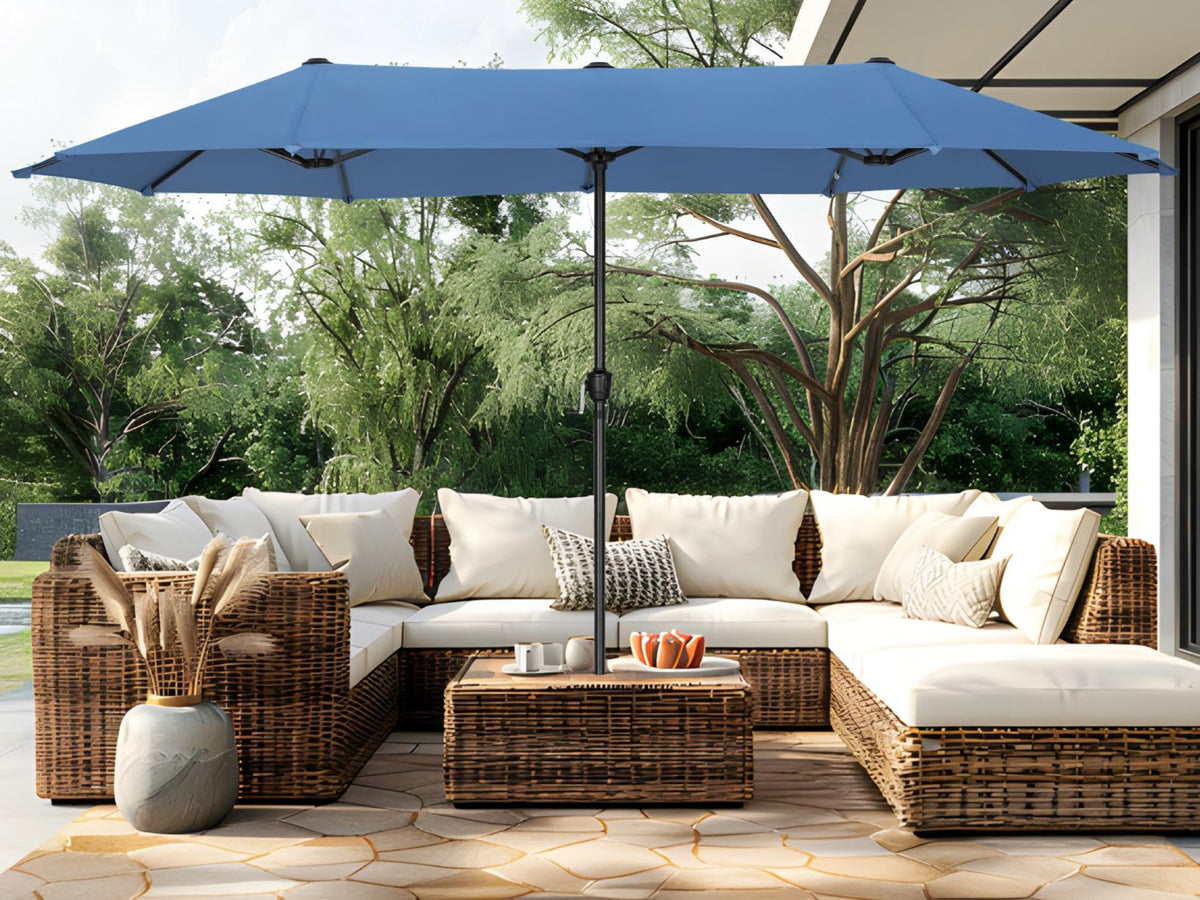 PHI VILLA 13ft Large Outdoor Patio Double-Sided Umbrella, Rectangle, Beige