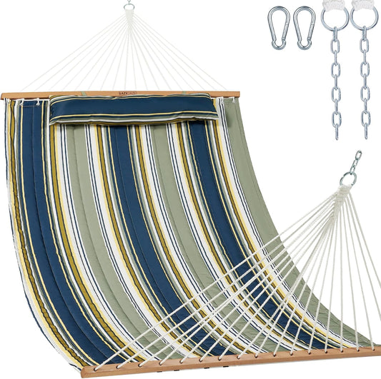 Lazy Daze Double Quilted Hammock with Carabiners & Soft Pillow for Outside
