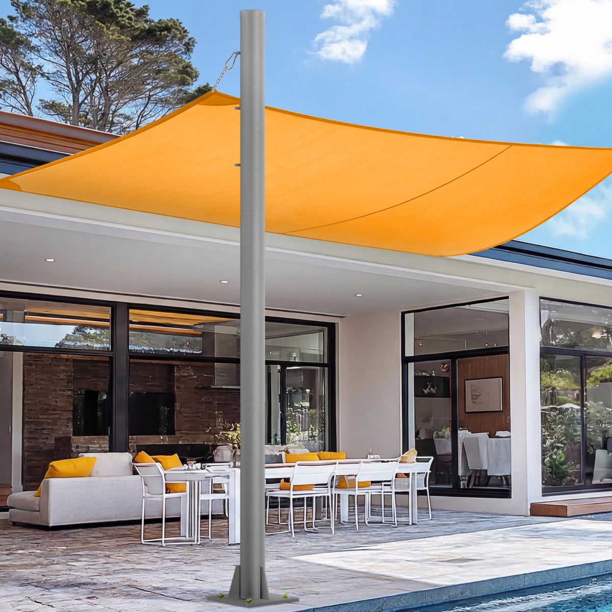 2 Pack Shade Sail Poles, 10 FT Outdoor Sun Shade Poles for Deck, 2.4" Diameter Steel Heavy Duty Shade Pole Kit for Outdoor Shade in Ground and Backyards, Patio, Deck, Black Three Ring Sun Shade Pole