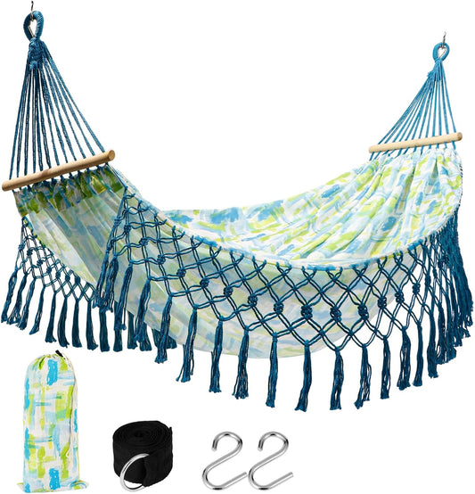 Portable Hammock,Bohemian Hammock,Rope Hammock,Suitable,Yard, Beach, Backyard,Garden (Blue, 79 * 59)