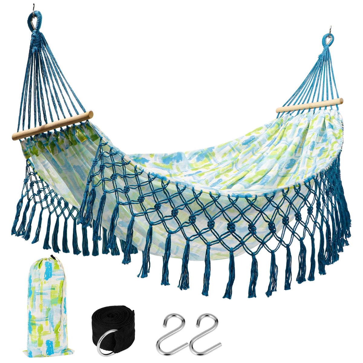 Portable Hammock,Bohemian Hammock,Rope Hammock,Suitable,Yard, Beach, Backyard,Garden (Blue, 79 * 59)