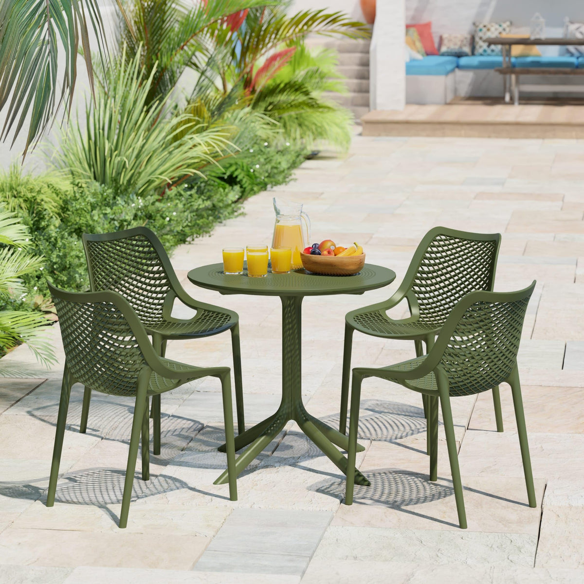 Costaelm Outdoor Dining Table for 6, Rectangular Metal Patio Table, 6-Person Weather Resistant Steel Slat Table for Lawn Garden Backyard, Olive Green