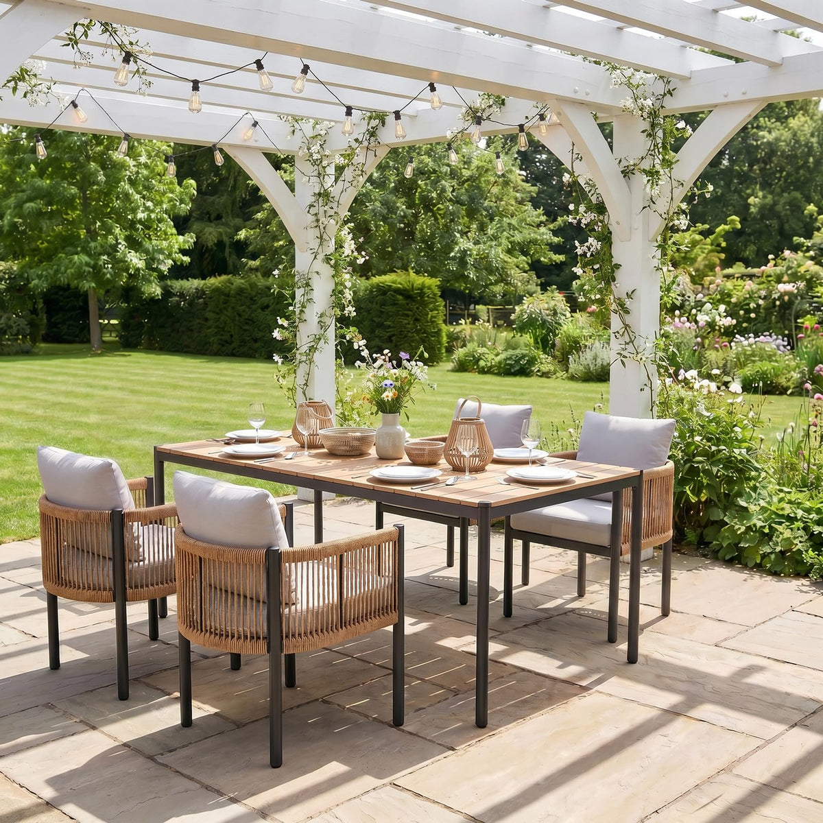 SUNSITT 9 Piece Outdoor Patio Dining Set w/Cushioned Woven Rattan Chairs