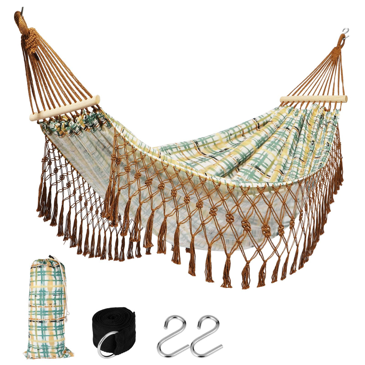 Portable Hammock,Bohemian Hammock,Rope Hammock,Suitable,Yard, Beach, Backyard,Garden (Blue, 79 * 59)