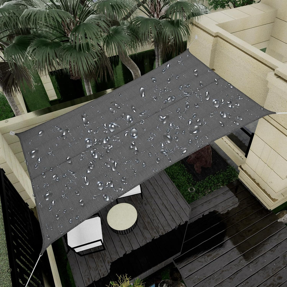 Waterproof Shade Sail 95% UV Rectangle 12'x16' Custom Dark Gray