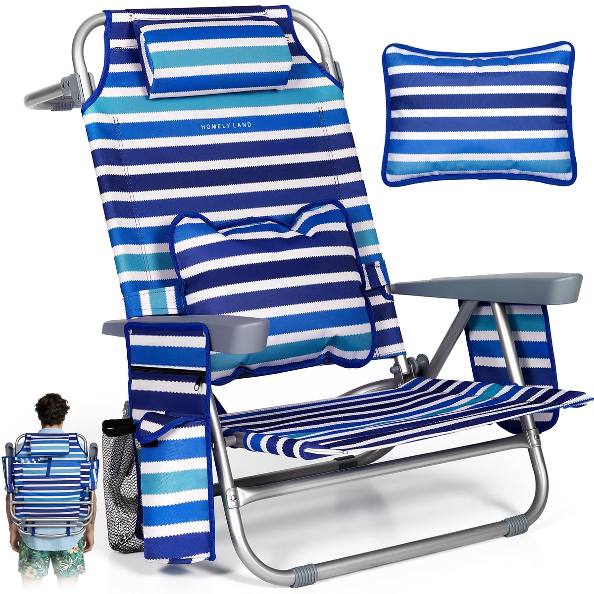 5 Positions Backpack Beach Chairs for Adults with Lumbar Support