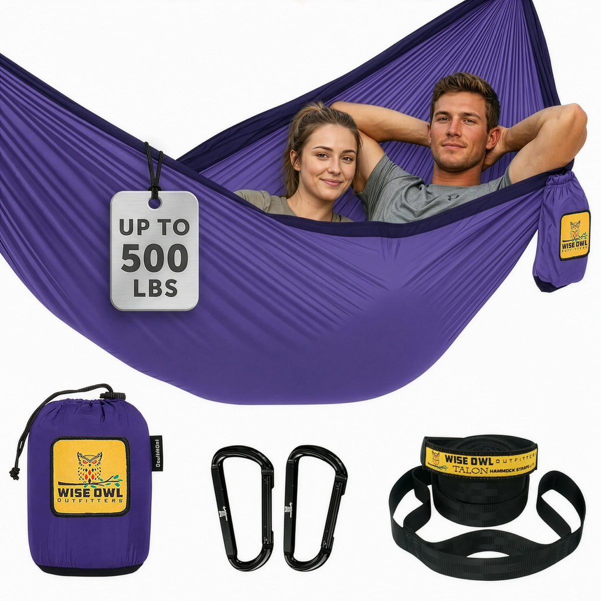 Wise Owl Outfitters Camping Hammock – up to 500lbs Portable Hammock with Tree Straps - Travel, Backpacking, Hiking, Outdoors Camping Gear - Single or Double