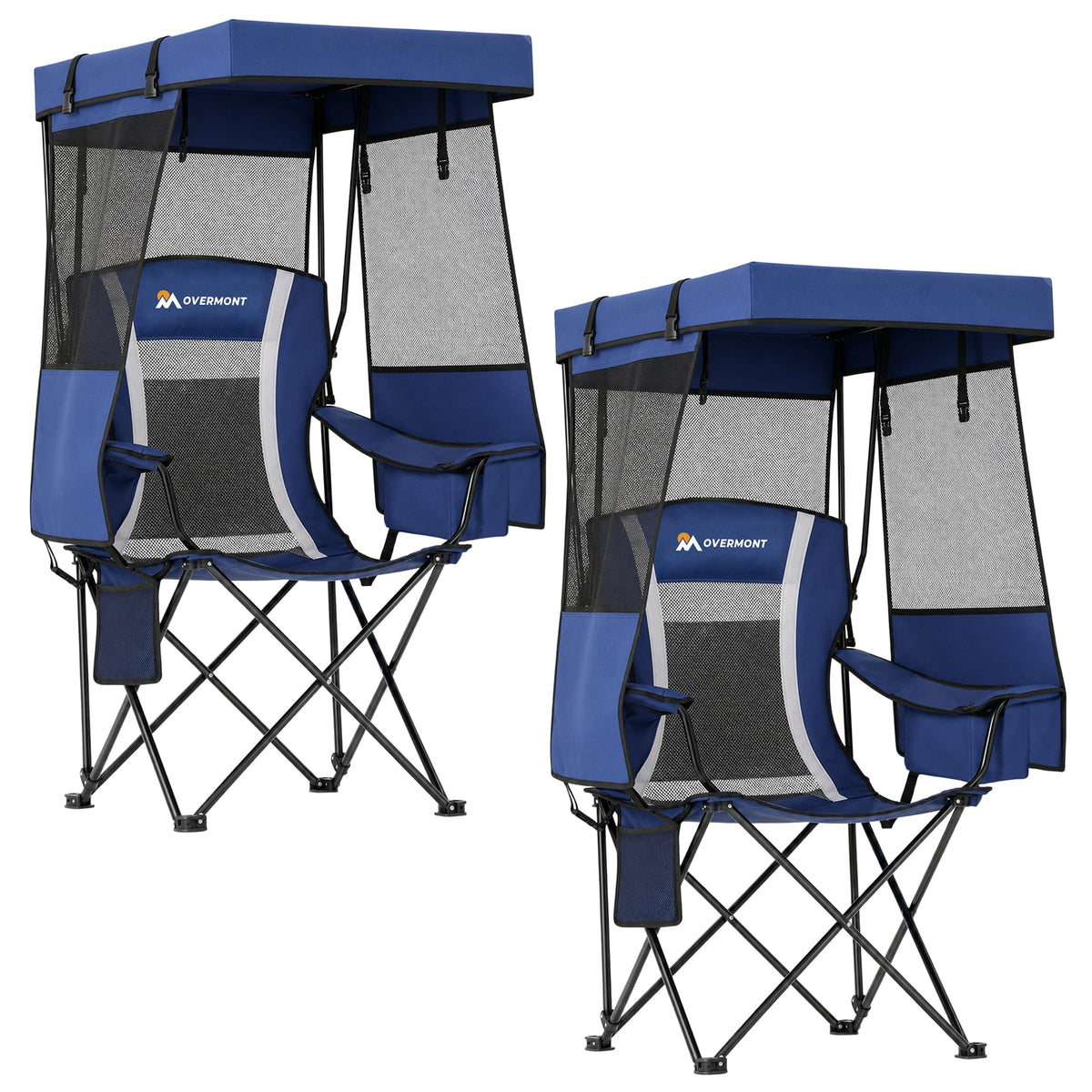 Overmont 2-Pack Camping Chairs with Canopy Shade - 330 lb Support