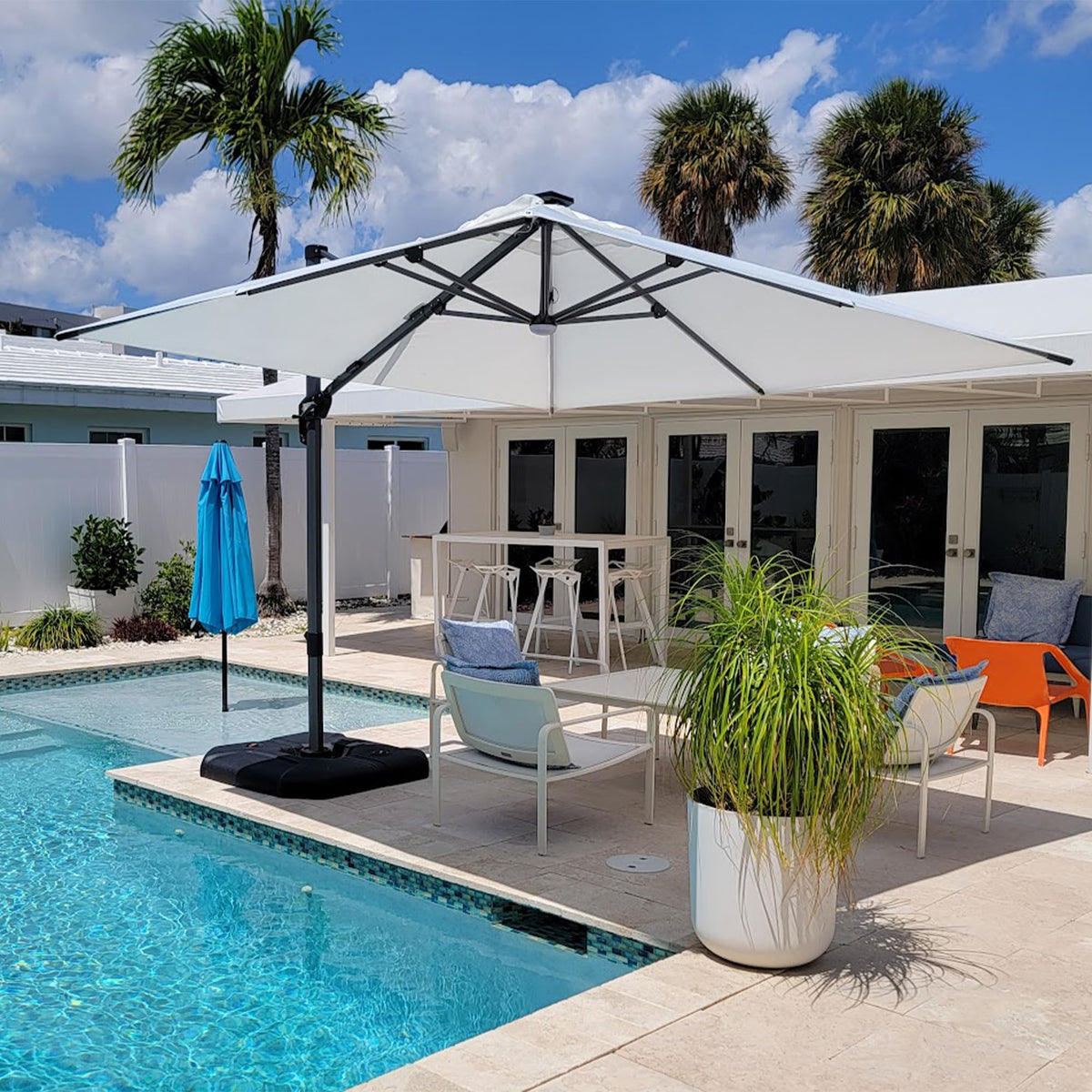 PURPLE LEAF Patio Umbrella with Base 9' x 11.5' 360° Rotation Control Beige