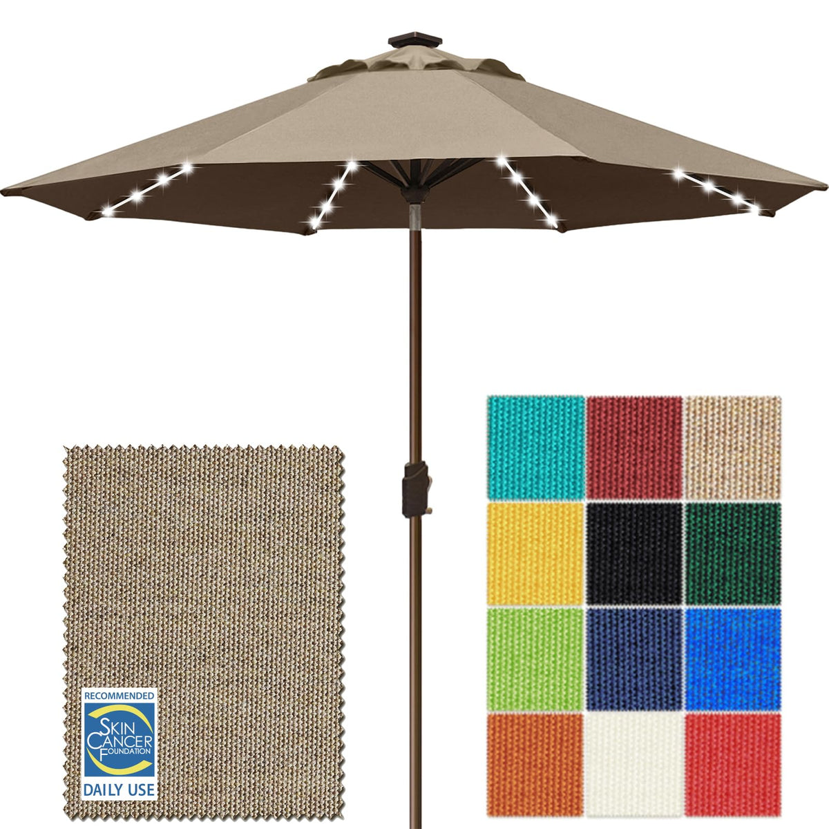 EliteShade USA 10-Year-Non-Fading 9ft 3-Tier Market Patio Umbrella, Commercial Table Umbrella with 80 Solar LED Lights, Crank Open, Windproof & UPF 50+ UV Protection for Garden, Deck, Pool, Backyard, Heather Beige