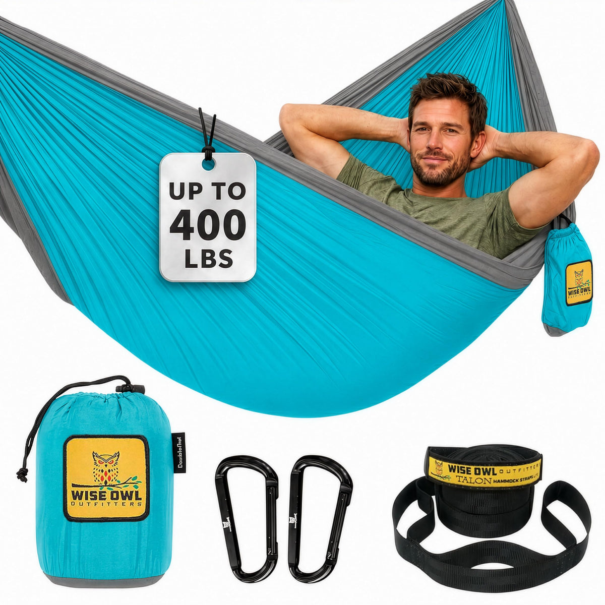 Wise Owl Outfitters Camping Hammock – up to 500lbs Portable Hammock with Tree Straps - Travel, Backpacking, Hiking, Outdoors Camping Gear - Single or Double